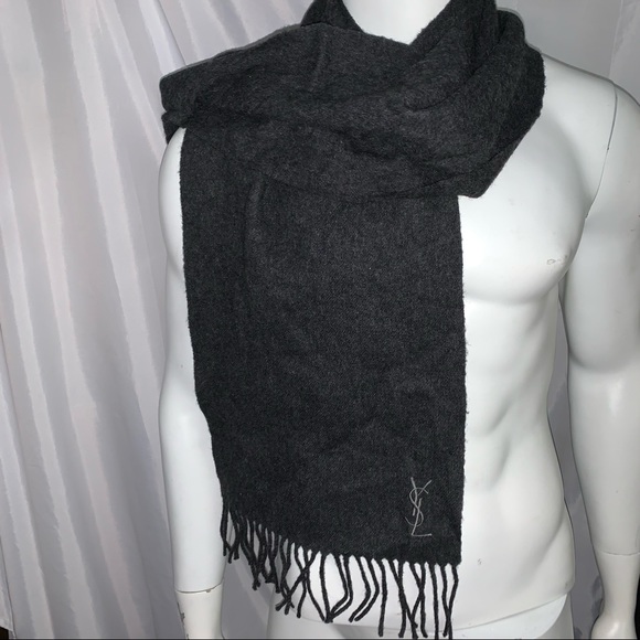 SAINT LAURENT Pour Homme pure wool MUFFLER style fringed SCARF - Picture 5 of 5